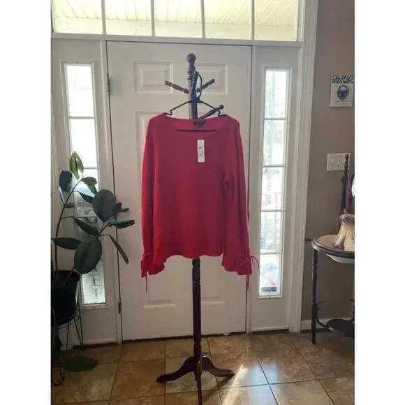 Ann Taylor ribbed red sweater with bows at cuffs size XL - Picture 1 of 7
